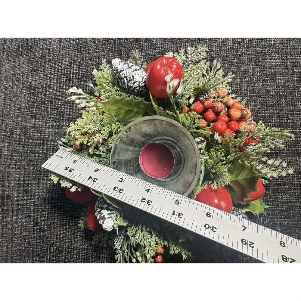 Fire King Candle Ring Plastic Christmas Pinecones Apples Holly And Berries